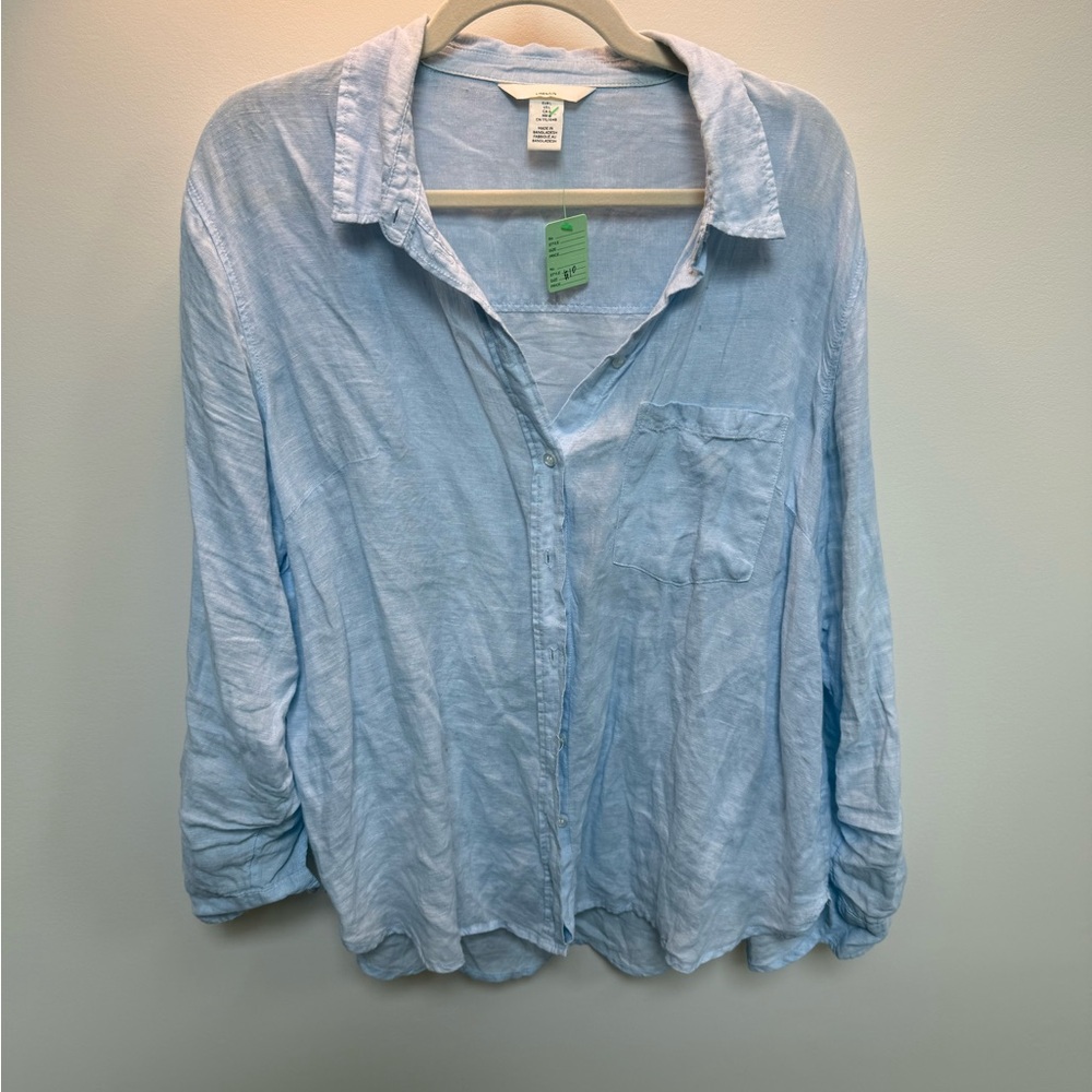 Light Blue Linen Button Down Shirt